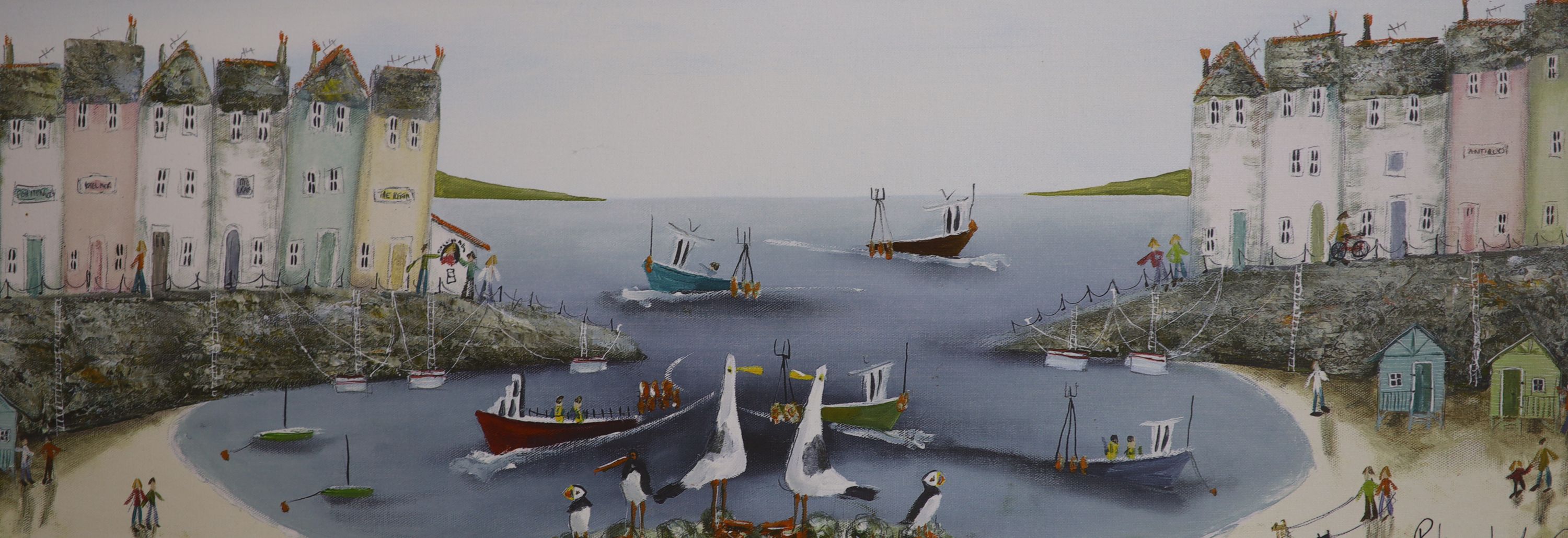 Rebecca Lardner, three signed limited edition prints, Harbour scenes, largest 31 x 91cm